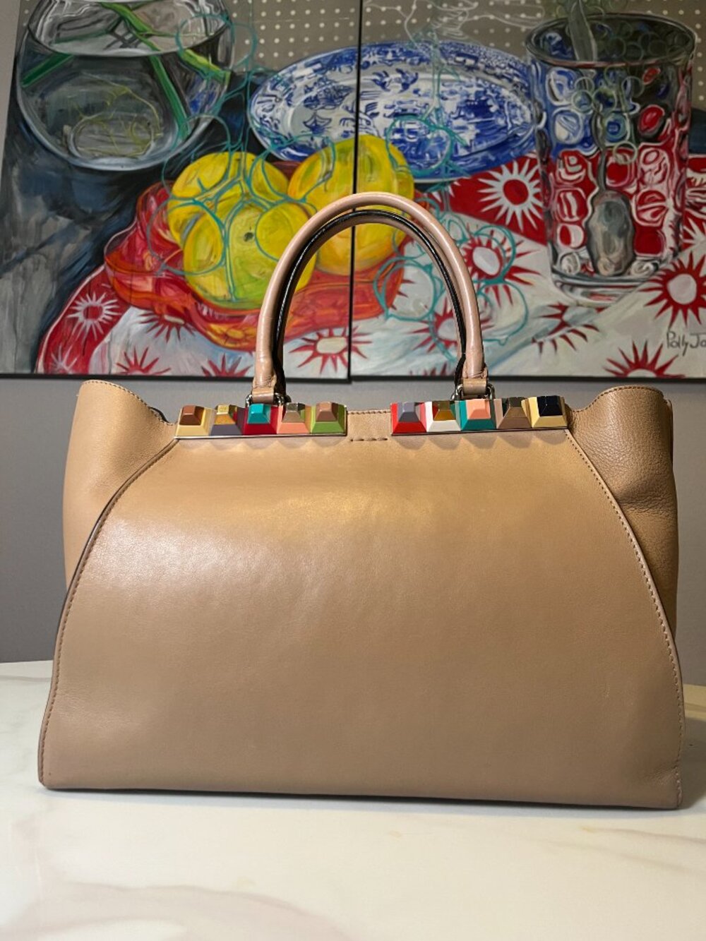 Fendi Limited Edition 3Jours Studded Leather Satchel Multicolor Studs + Dust Bag - Picture 2 of 16